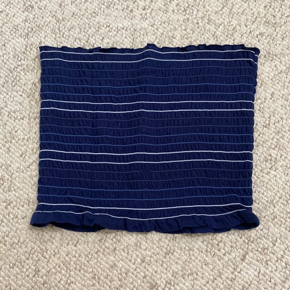 Blue striped smocked tube top size small
